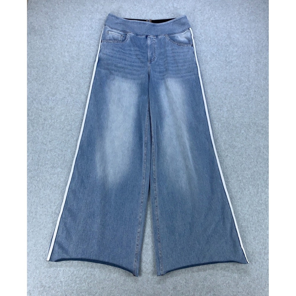 Halara Wide Leg Jeans Womens Size M Light Blue Side Stripe Pull On Denim Pants